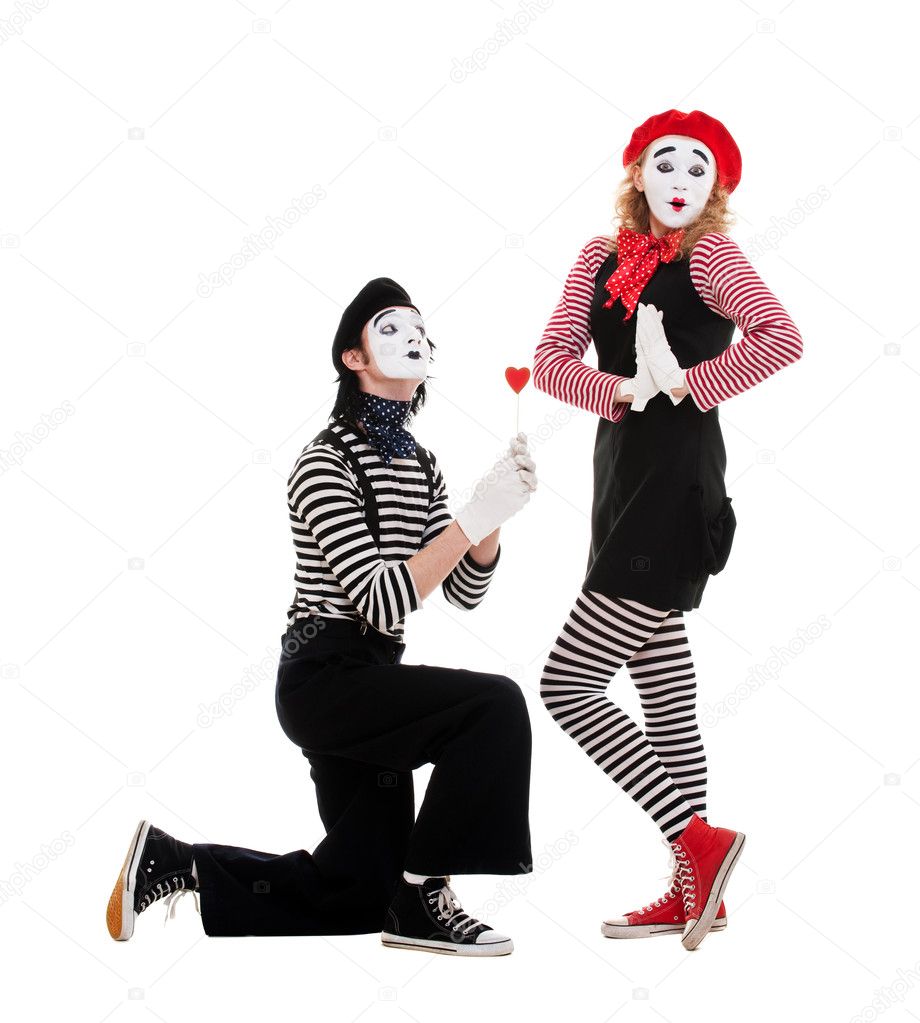 Portrait of mimes. couple in love.