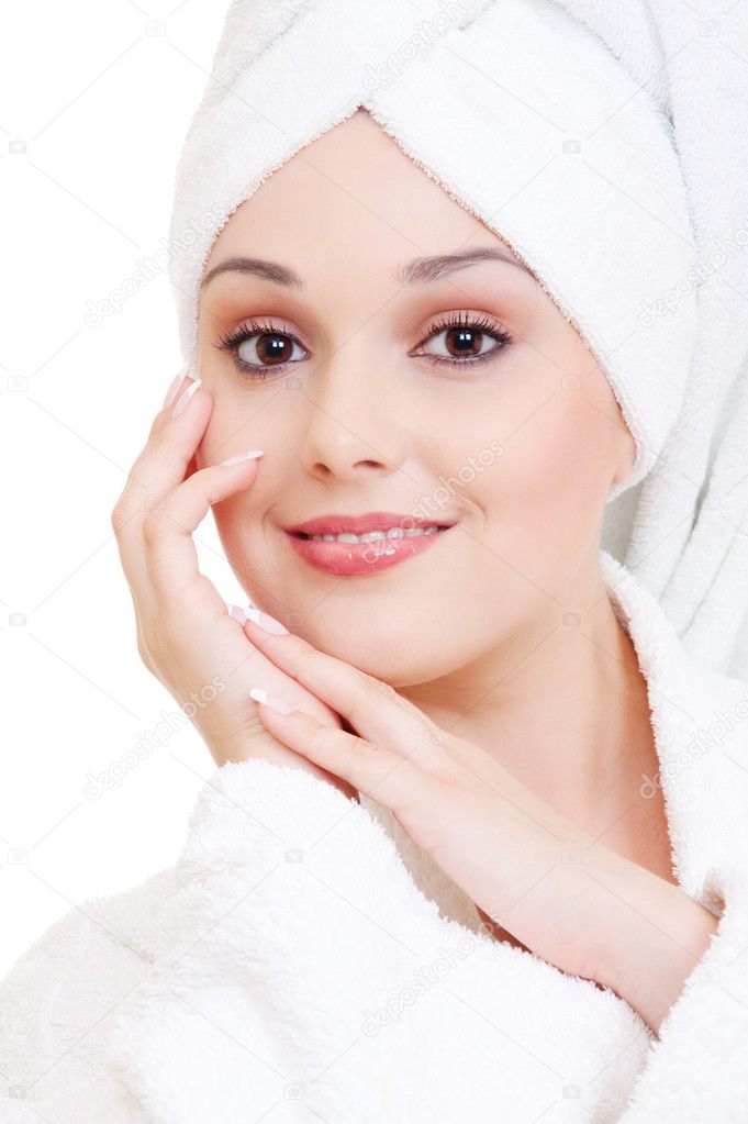 Beautiful woman in white towel