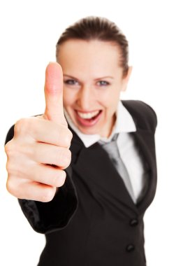 Happy woman showing thumbs up clipart