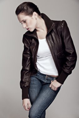 Model in leather jacket clipart