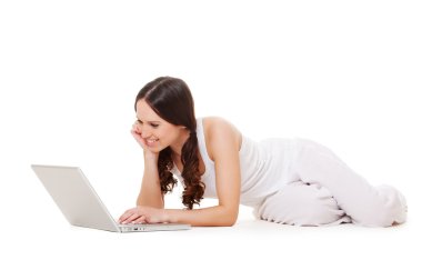 Young woman with laptop clipart