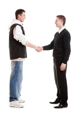 Hip-hop man greeting with businessman clipart