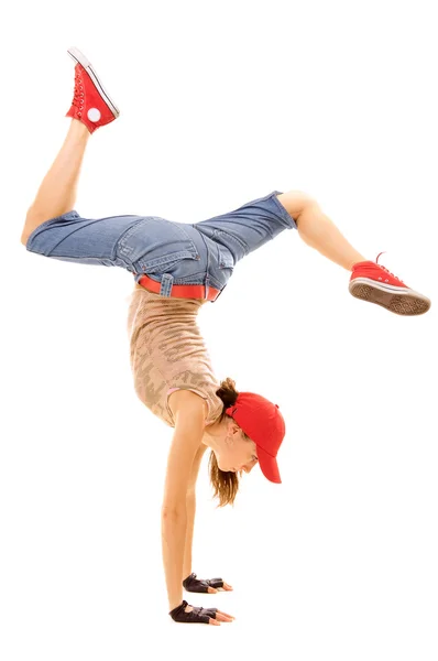 Breakdancer huvudet över heels — Stockfoto