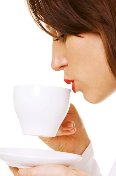Closeup of woman with coffee — Stock Photo, Image