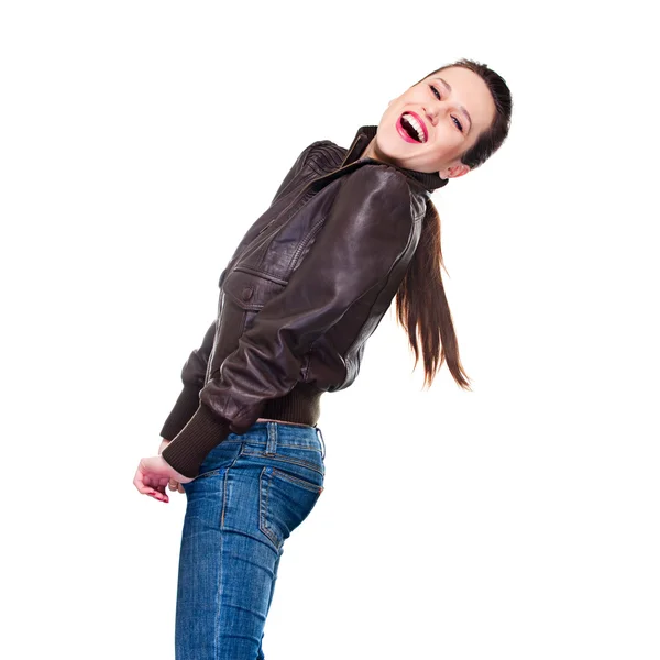 Mujer feliz con chaqueta —  Fotos de Stock
