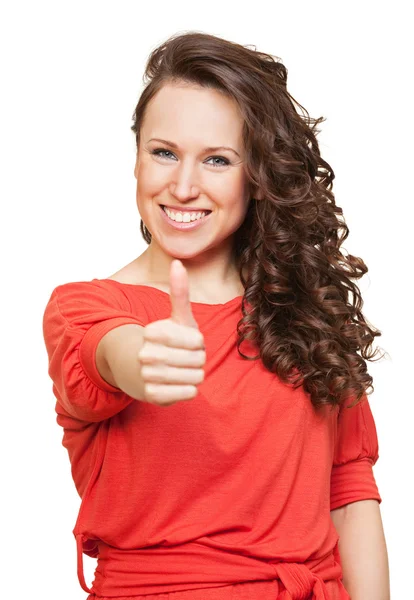 Szczęśliwa kobieta z kciuki — Zdjęcie stockowe