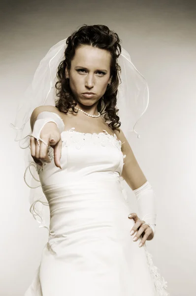 Serious bride pointing at you — Stock Photo, Image