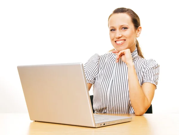 Smiley işkadını dizüstü bilgisayar ile — Stok fotoğraf