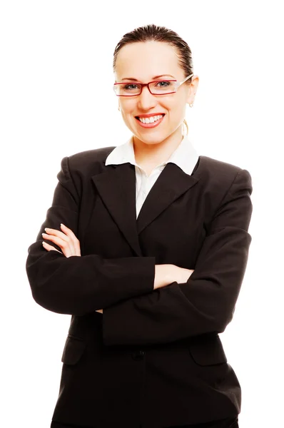 Sorridente giovane donna d'affari in occhiali — Foto Stock
