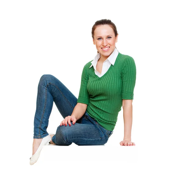 Smiley young woman sitting — Stock Photo, Image