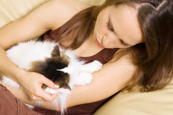 stock image Woman with her cat