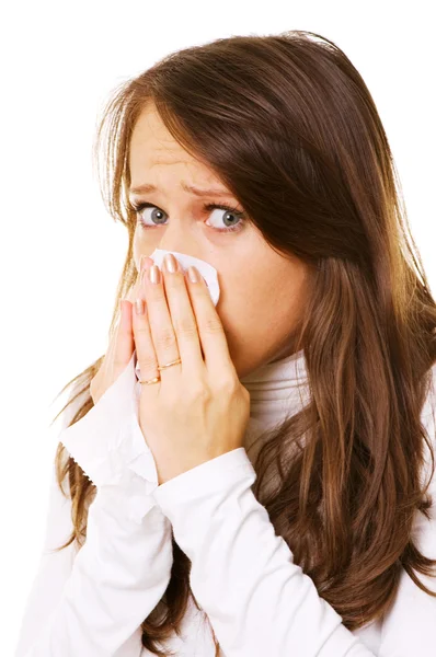 Young woman blow one's nose — Stock Photo, Image