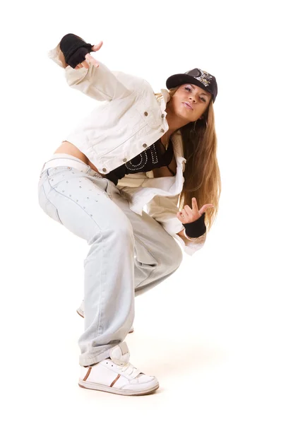 跳舞的姿势的强硬嘻哈女孩 — 图库照片