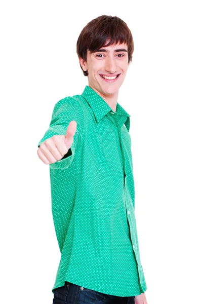 Щасливий чоловік у зеленій сорочці — стокове фото