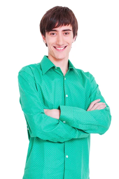 Portrait of smiley man in green shirt — Stock Photo, Image