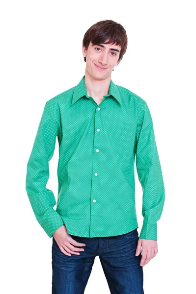 Yeşil tişörtlü gülen adam — Stok fotoğraf