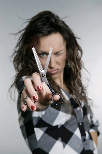 Attractive hairdresser with scissors — Stock Photo, Image