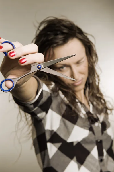 stock image Attractive woman with scissors