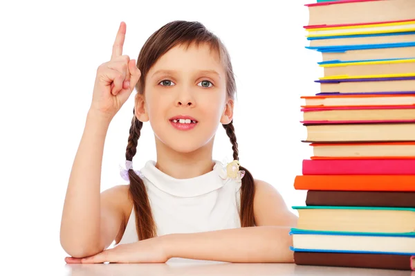 Schüler mit Büchern vor weißem Hintergrund — Stockfoto