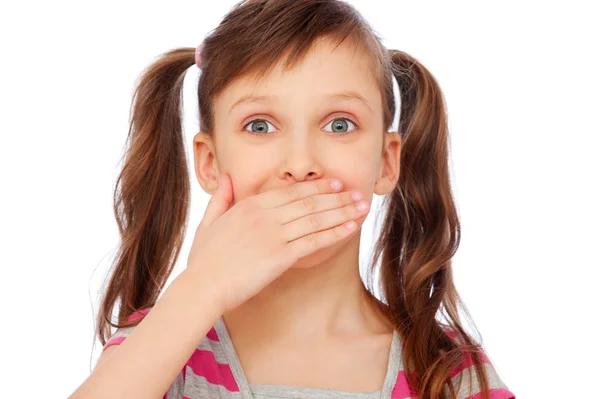 Small girl covering her mouth — Stock Photo, Image