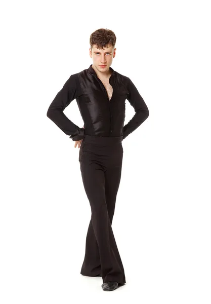 Serious dancer in black suit — Stock Photo, Image