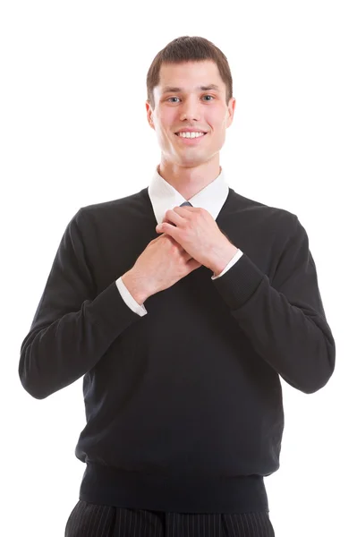 Businessman correcting his necktie — Stock Photo, Image
