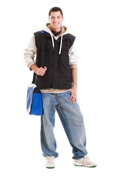 Portrair of hip-hop man with blue bag — Stock Photo, Image