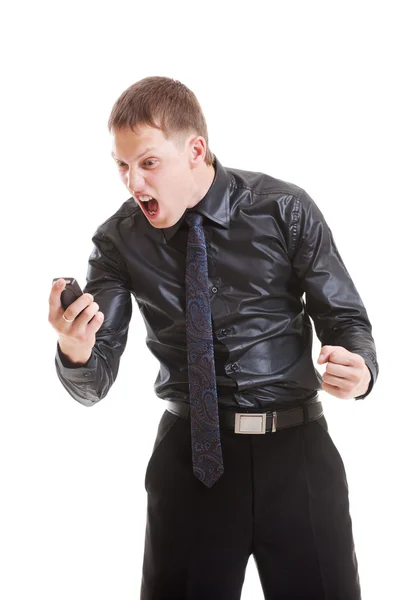 Hombre irritado con teléfono celular — Foto de Stock