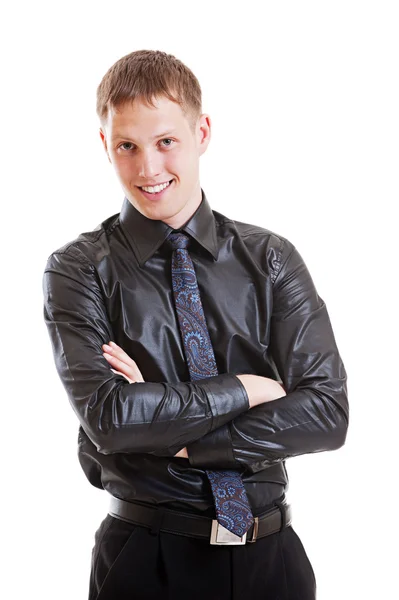 Framgångsrik man i svart tröja och halsduk — Stockfoto