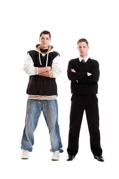 Full-length portrait of two serious man — Stock Photo, Image
