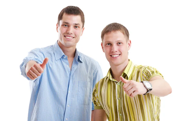 Dois homens sorridentes mostrando os polegares para cima — Fotografia de Stock