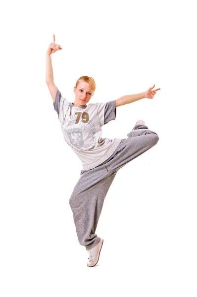 1 つの脚の上に立ってスマイリー ダンサー — ストック写真