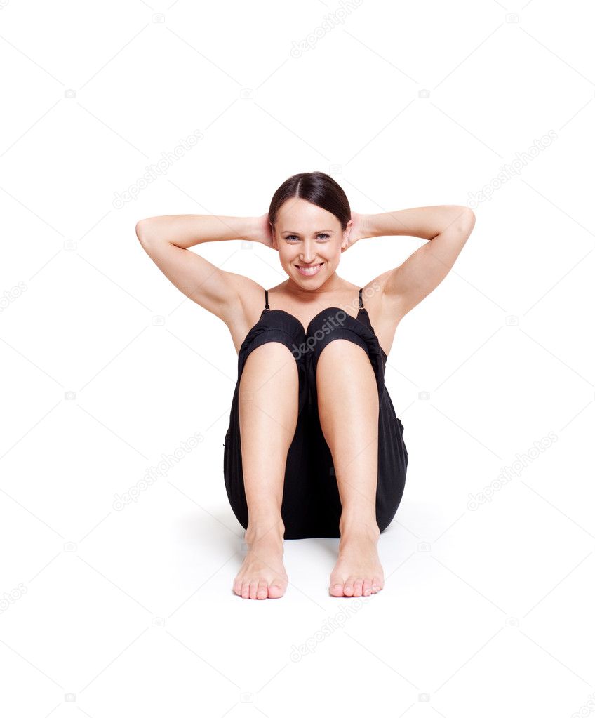 Smiley healthy woman doing exercises