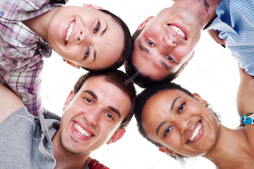 Group of happy young in circle