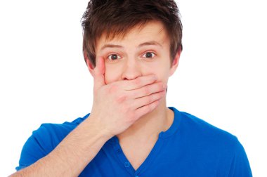 Amazed man covering his mouth clipart