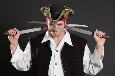 Dirty pirate with two sabres clipart