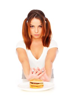 Serious woman with burger clipart