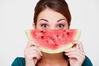 Woman with slice of watermelon clipart