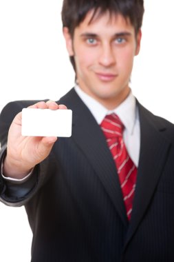 Businessman showing business card clipart