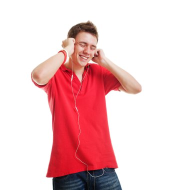 Lively guy listening music clipart