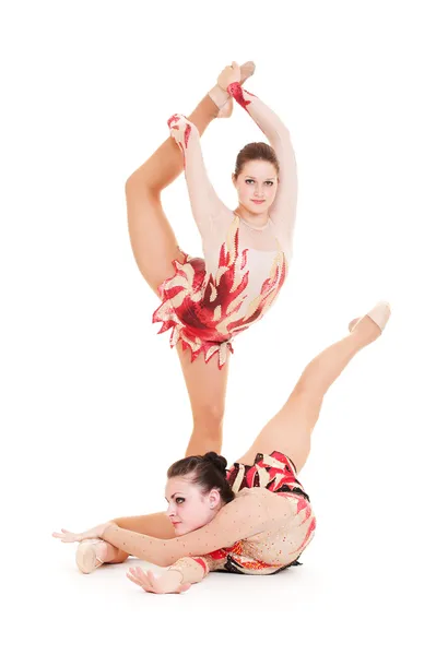 Retrato de dois ginastas bonitos flexíveis — Fotografia de Stock
