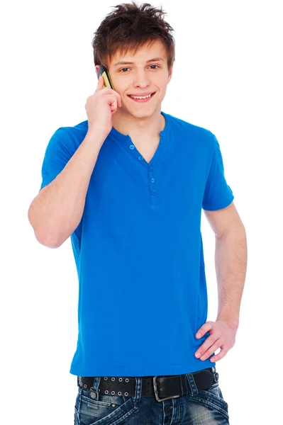Smiley man speaking on his mobile — Stock Photo, Image