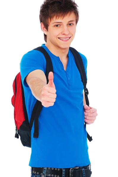 Estudante sorridente mostrando polegares para cima — Fotografia de Stock