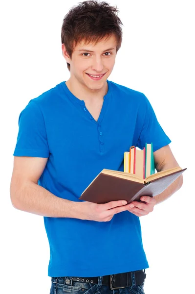 Smiley student met boeken — Stockfoto