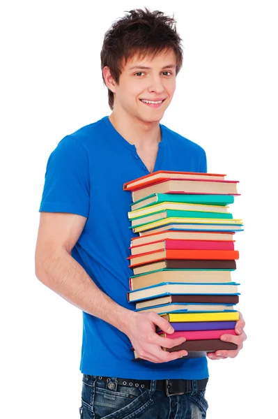 Νεαρός φοιτητής ευτυχής με βιβλία. — Φωτογραφία Αρχείου