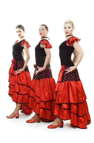 Tre dansare i nationella spanska dräkter — Stockfoto