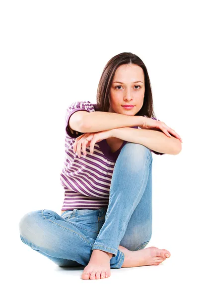 Leuke jonge vrouw in striped t-shirt — Stockfoto