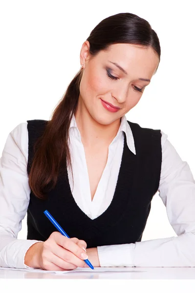 Levendige zakenvrouw schrijven — Stockfoto