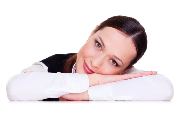 Pretty woman lying on her hands — Stock Photo, Image