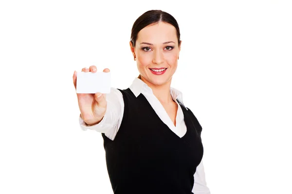Smiley vrouw weergegeven: businesscard — Stockfoto